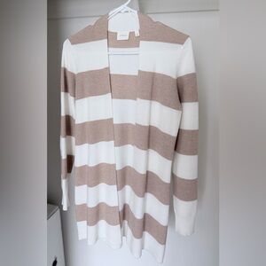 Cyrus Women's Cardigan Sweater - Cream and Brown Stripes